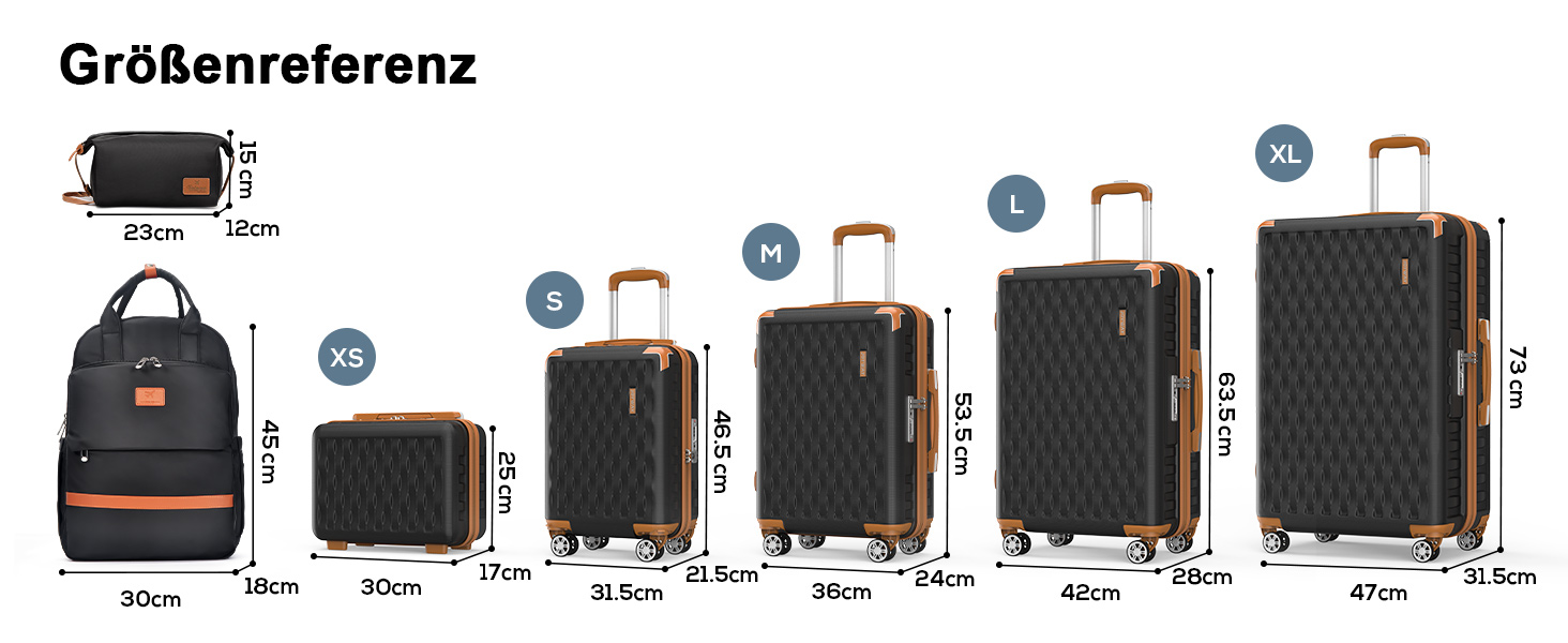 Набір валіз Melalenia 3 в 1: жорсткий корпус, легкі, з TSA замком та 4 колесами (чорний, 7 шт. з рюкзаком для подорожей)