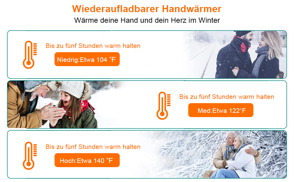 Електричний грілка для рук USB з акумулятором 10000mAh, 3 режими температури, для жінок та чоловіків, Outdoor, чорний
