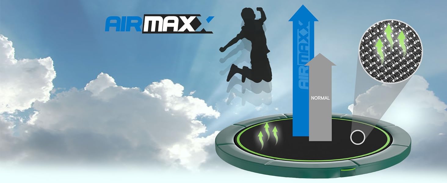 Батут KINETIC SPORTS без пружин 'Bungee Safety Elite' Ø 305 см, зелений - для дітей та дорослих, AirMAXX, вуличний, тихий