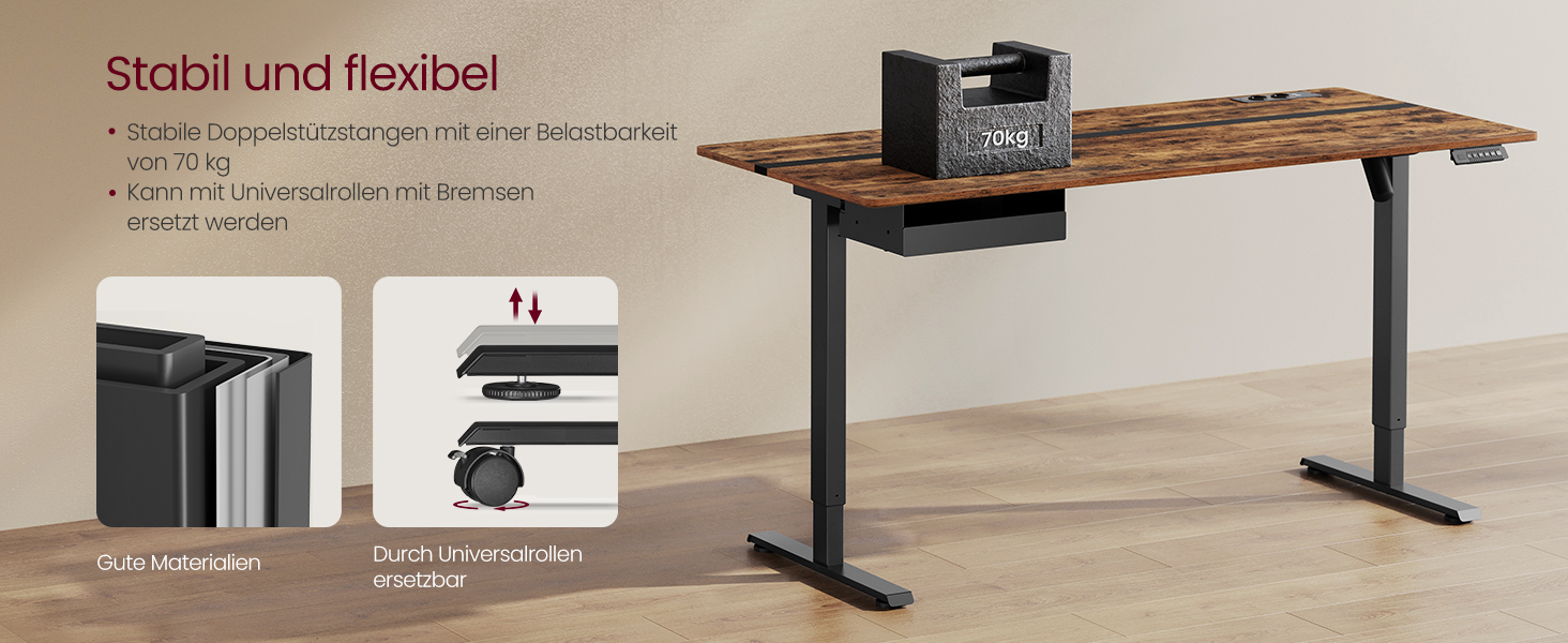 Електричний регульований стіл VASAGLE, 60 x 140 см, з пам'яттю висоти, розетками та ящиком, кольори: білий + горіх, LSD112W01