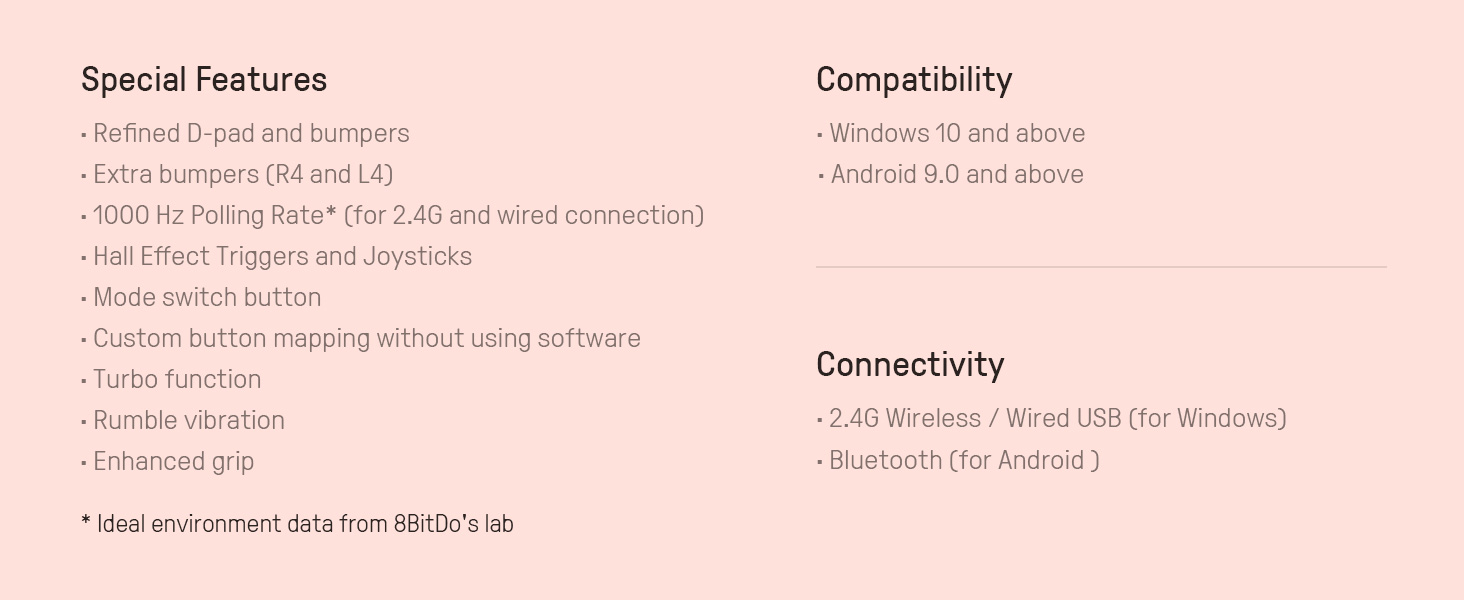 8BitDo Ultimate 2C Wireless Controller: Бездротовий контролер для PC та Android, 1000Hz, Hall-ефекти, Turbofunktion (Піч)