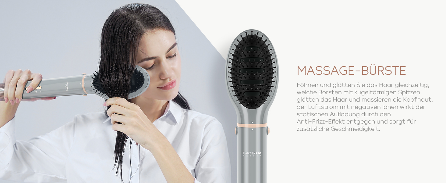 Стайлер 5 в 1 MaxAIR, PARWIN PRO BEAUTY фен, щітка з гарячим повітрям, плойка, іони, сірий