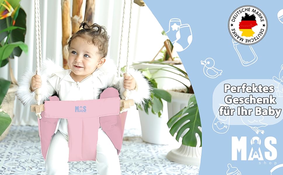 Дитяча гойдалка для дому та саду з бука, рожева. Максимальне навантаження 25 кг. Комплект кріплення