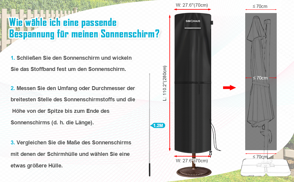 Захисний чохол для парасольки 4м, чохол для парасольки-маркізи, захисний чохол для парасольки до 400 см Ø, чохол для подвійних парасольок, анти-UV, Oxford Fabric, 280x70/70 см