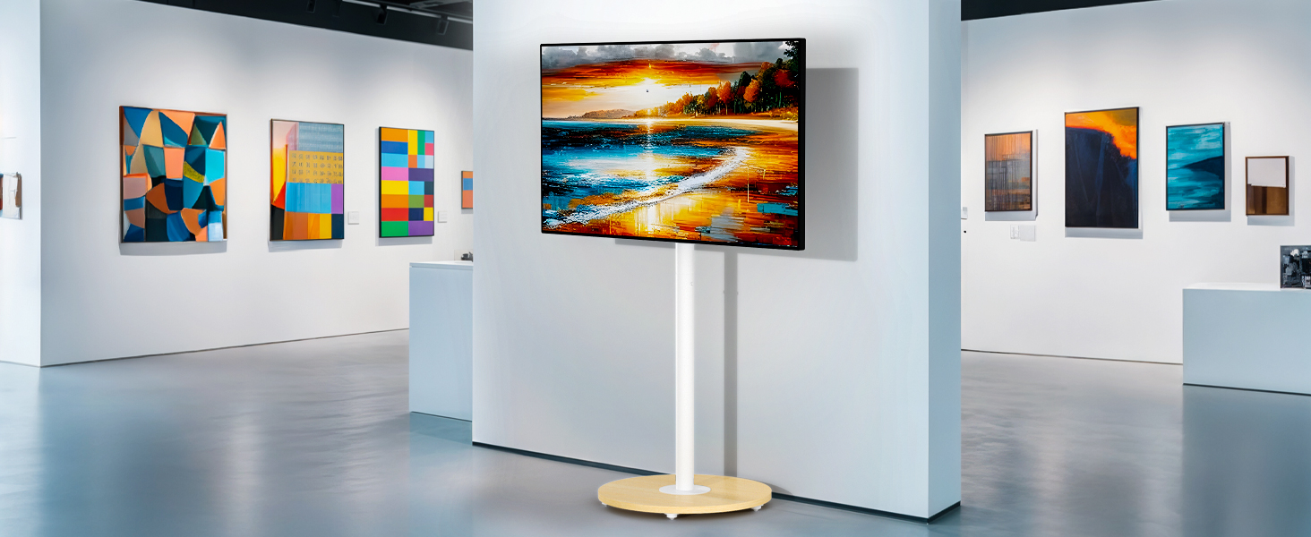 Підставка для телевізора Unho з регульованою висотою, біла, на коліщатках, для екранів 40-75 дюймів, VESA 600x400 мм, до 50 кг