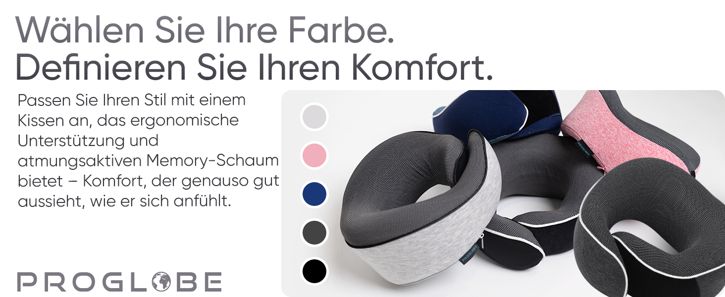 Подушка для подорожей Proglobe з Memory Foam, ортопедична, сіра. З маскою для сну та чохлом.