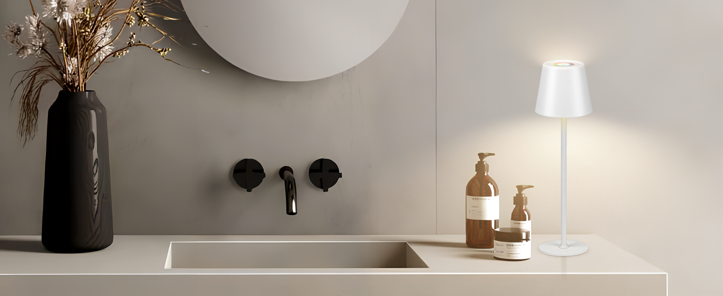 Дві бездротові LED-лампа настільні, перезаряджувані, 3000K та RGB, USB-C, 5500mAh, вологостійкі (Білий, 2 шт.)