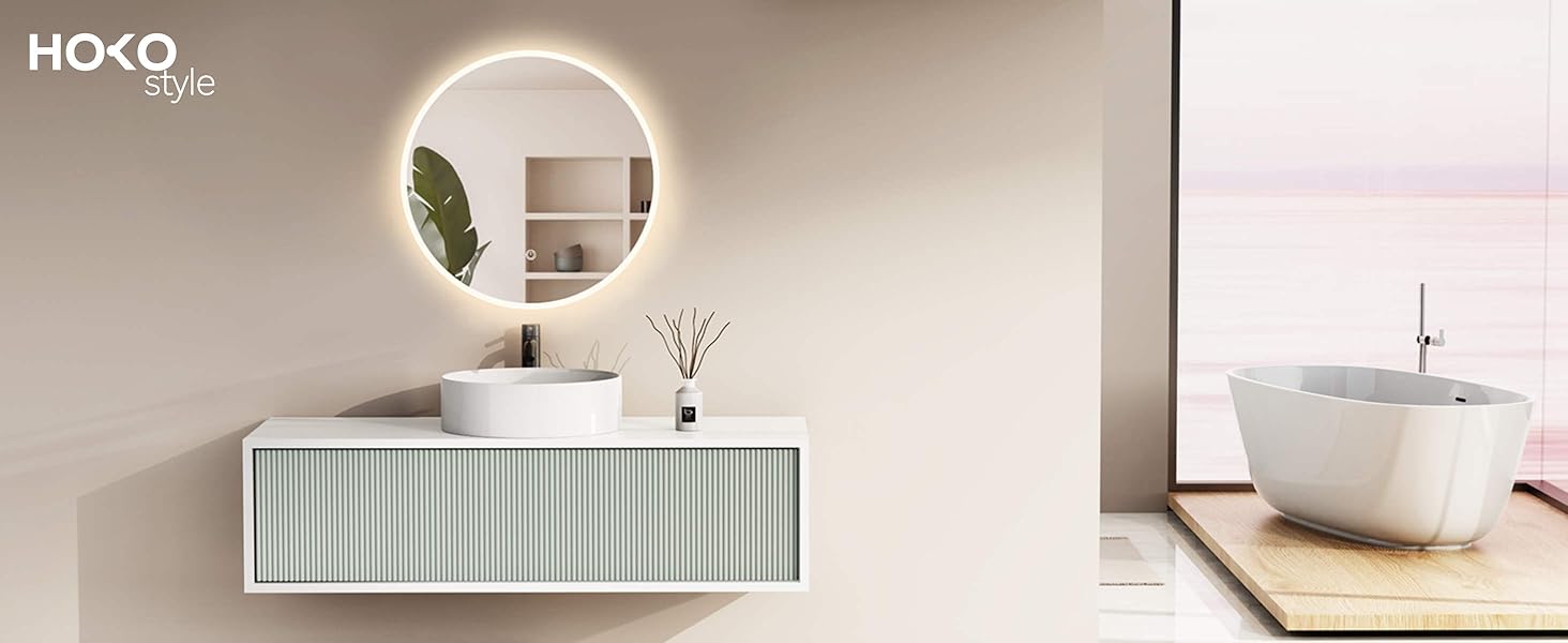 Дзеркало для ванної кімнати HOKO Design Riga, кругле, 60 см, з металевим каркасом, LED-підсвічування, сенсорне управління, регулювання кольору світла (80x80 см, срібло)