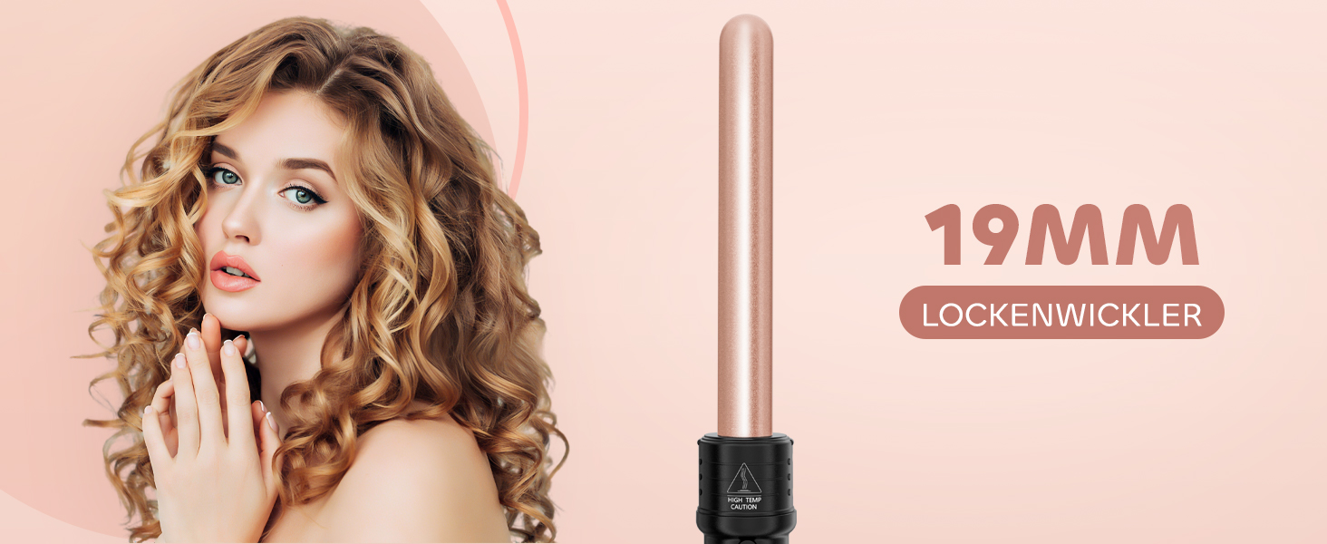 Локкенштаб NWOUIIAY 6 в 1 з LCD-дисплеєм, керамічним покриттям, набір для створення локонів, багатофункціональне змінне насадки, для великих та маленьких локонів, з рукавичками, регулювання температури (колір шампань)