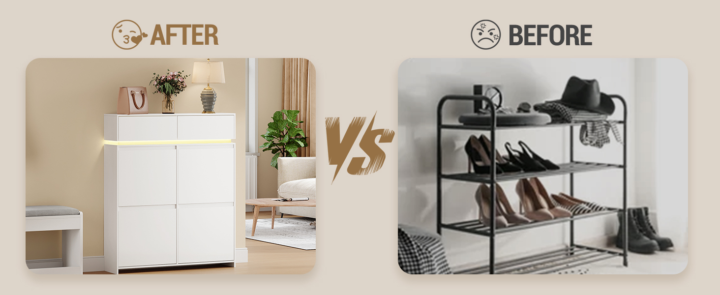 Взуттєва шафа Hzuaneri з 4 стулками, вузька, з LED-підсвічуванням, регульована перегородка, на 20 пар, 100 x 119 x 24 см, для передпокою, біла SR53603XEU