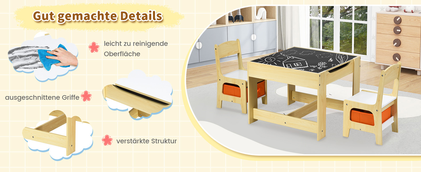 Дитячий столик з двома стільцями GOPLUS 3tlg. - дерев'яний комплект меблів для дітей, з місцем для зберігання, для дому