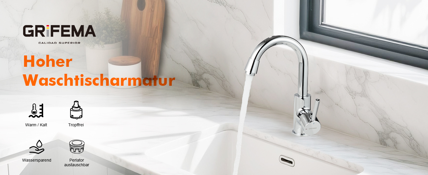 Змішувач для ванної кімнати GRIFEMA, одноlever, нержавіюча сталь, 180 мм, 3/8″, для гостей, G1002A (срібний)