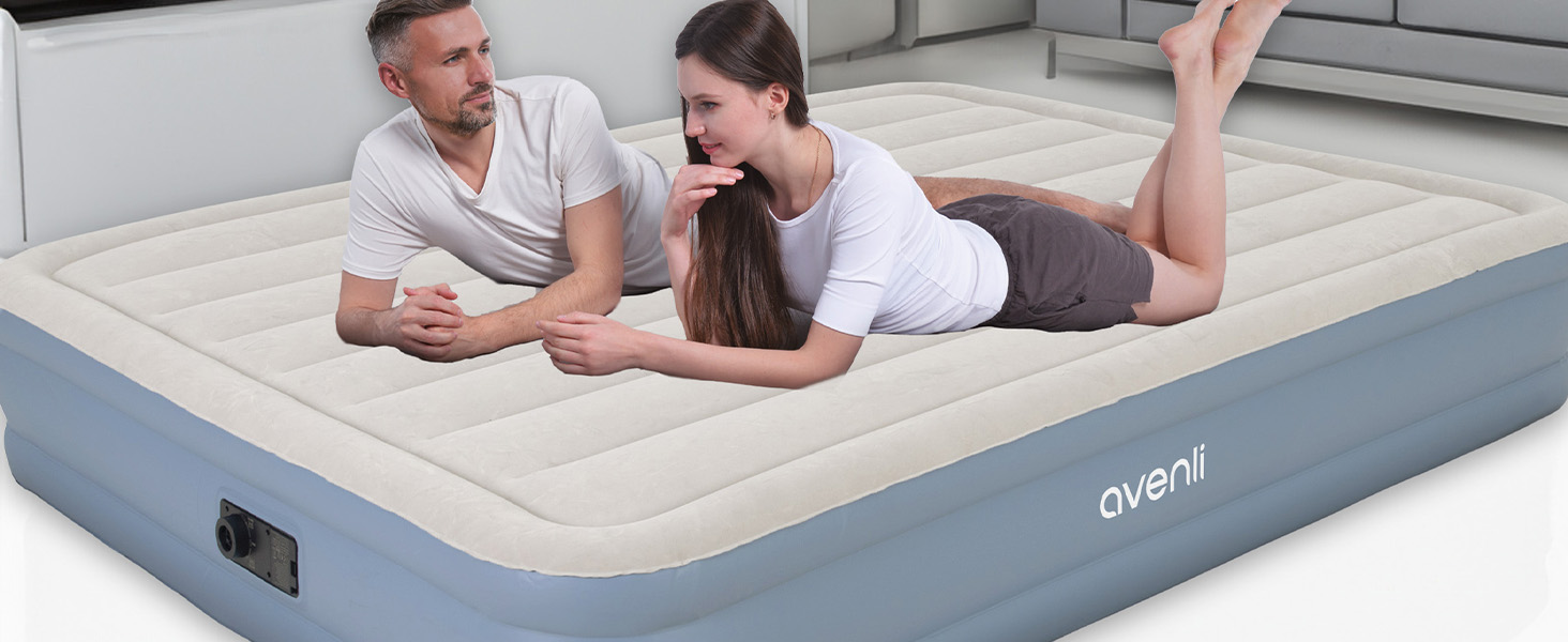 Надувний матрац-ліжко AVENLI для 2 осіб, 203x152x46 см, з інтегрованою помпою, флаокована поверхня, для дому та кемпінгу