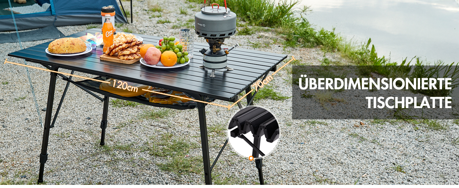 Складаний кемпінговий стіл Portal з регулюванням висоти, алюмінієвий, 120x70 см, чорний