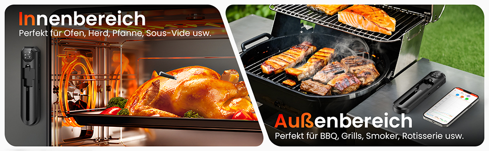 Бездротовий термометр для м'яса Maxtachі з Bluetooth, IP67, 150м, для гриля, BBQ, духовки, коптильні, ротисерії, чорний