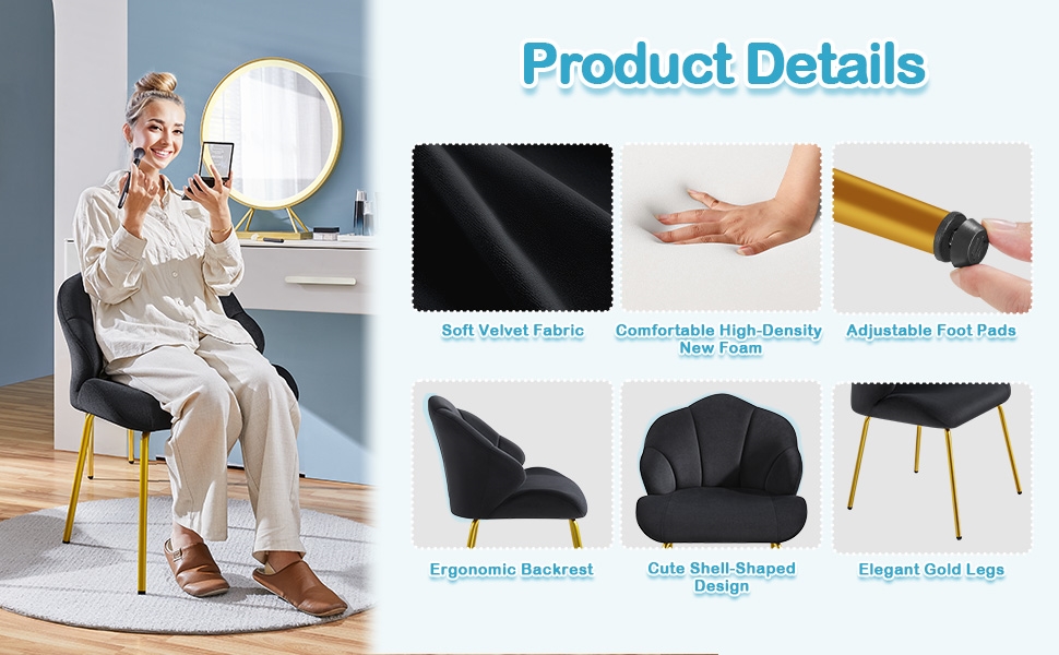 Крісло Yaheetech у формі мушлі, сучасне крісло-вушко, оббивка з поліестеру, для вітальні/туалетного столика/спальні, набір, білий (1), чорний