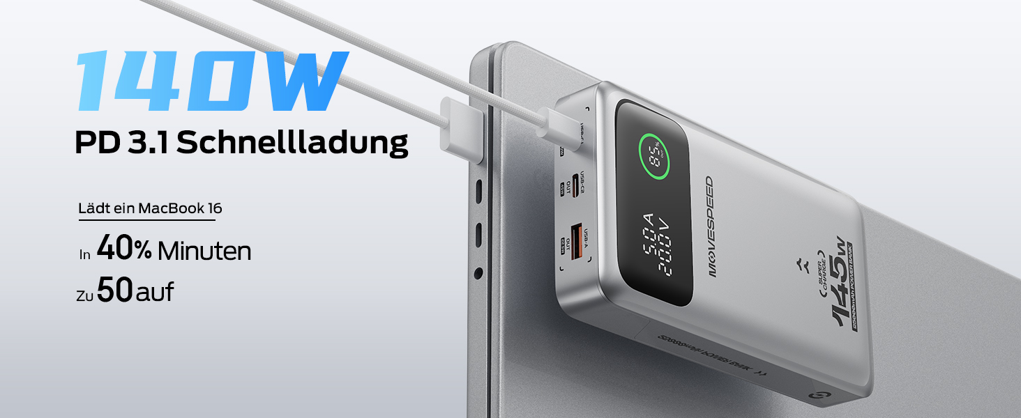 Power Bank MOVESPEED 145W 25000mAh з 3 USB-портами, PD 3.1, Digital Display - для ноутбуків, iPhone, Galaxy, iPad