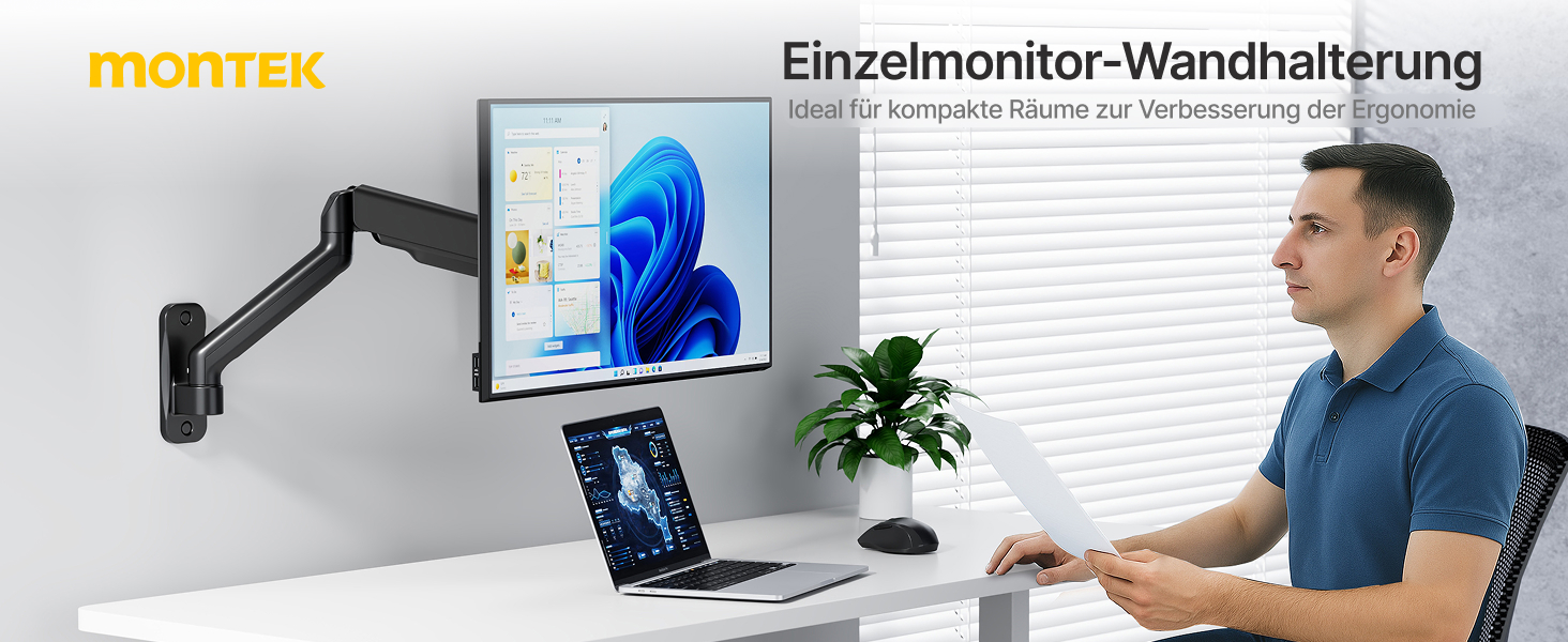 Кріплення для монітора monTEK: підходить для LED/LCD екранів 17-32 дюймів, до 9 кг, регульована висота, шарнірний, VESA 75/100
