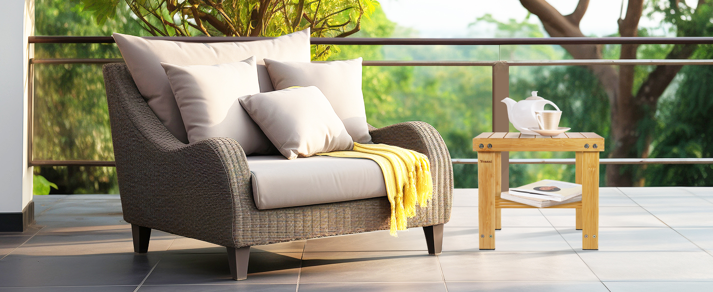 Вінтажний бамбуковий пуф-табурет - 27x23x25 см. Міцний, антиковзний, для дітей, як журнальний столик, підставка для квітів