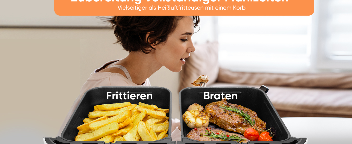 Фритюрниця без олії COSORI з 2 камерами, 8.5 л, чорно-біла, з рецептами та нержавіючою сталлю