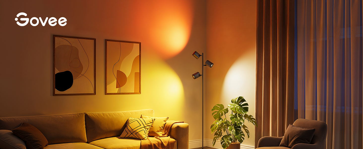 Світлодіодна підлогова лампа Govee 3-Flammen RGBWW, Matter, 1500lm, сумісна з Alexa, 64+ сцени, синхронізація з музикою, 157см, чорна для вітальні, спальні, кабінету