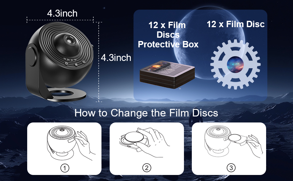 Планетарій Mexllex, проектор зоряного неба, 12 планетних дисків, світлодіодна лампа для галактики для дітей (чорна)