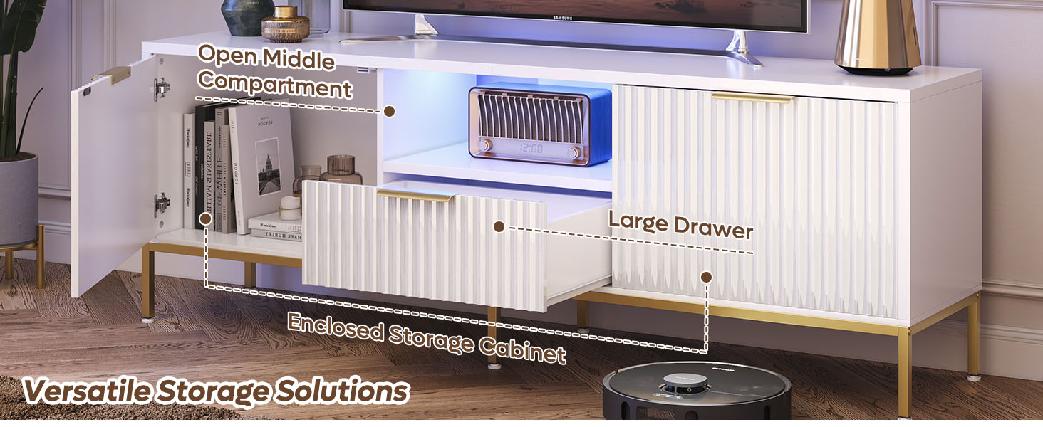Тумба під ТВ Bestier для телевізора 55/60 дюймів, біла, з полицями для зберігання - сучасна медіа-консоль для вітальні та спальні
