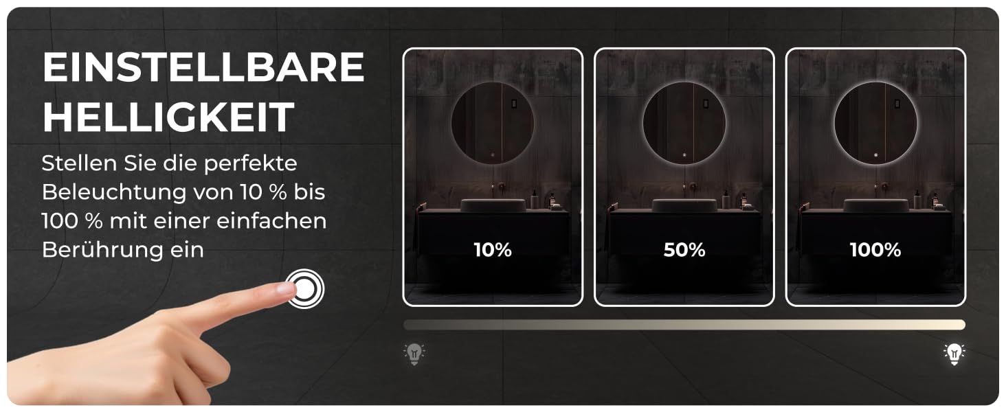 Дзеркало для ванної кімнати BR Bringer LED, діаметр 80 см, з підсвічуванням, протизапітнінням, регулюванням яскравості, енергозбереженням, 3 кольори світла, сенсорне керування та функція пам'яті (BRRS201)