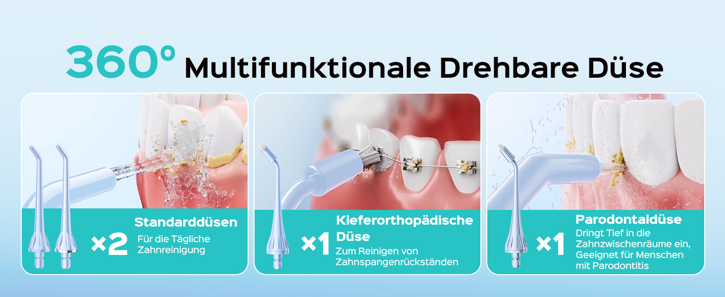 COSLUS Душова насадка електрична бездротова, Testsieger 2026: 20 рівнів тиску води, IPX7 водонепроникність, точна технологія Anti-Splash, 4 режими для здоров'я ротової порожнини, для щоденного використання та подорожей, 5 інтенсивностей (блакитний)