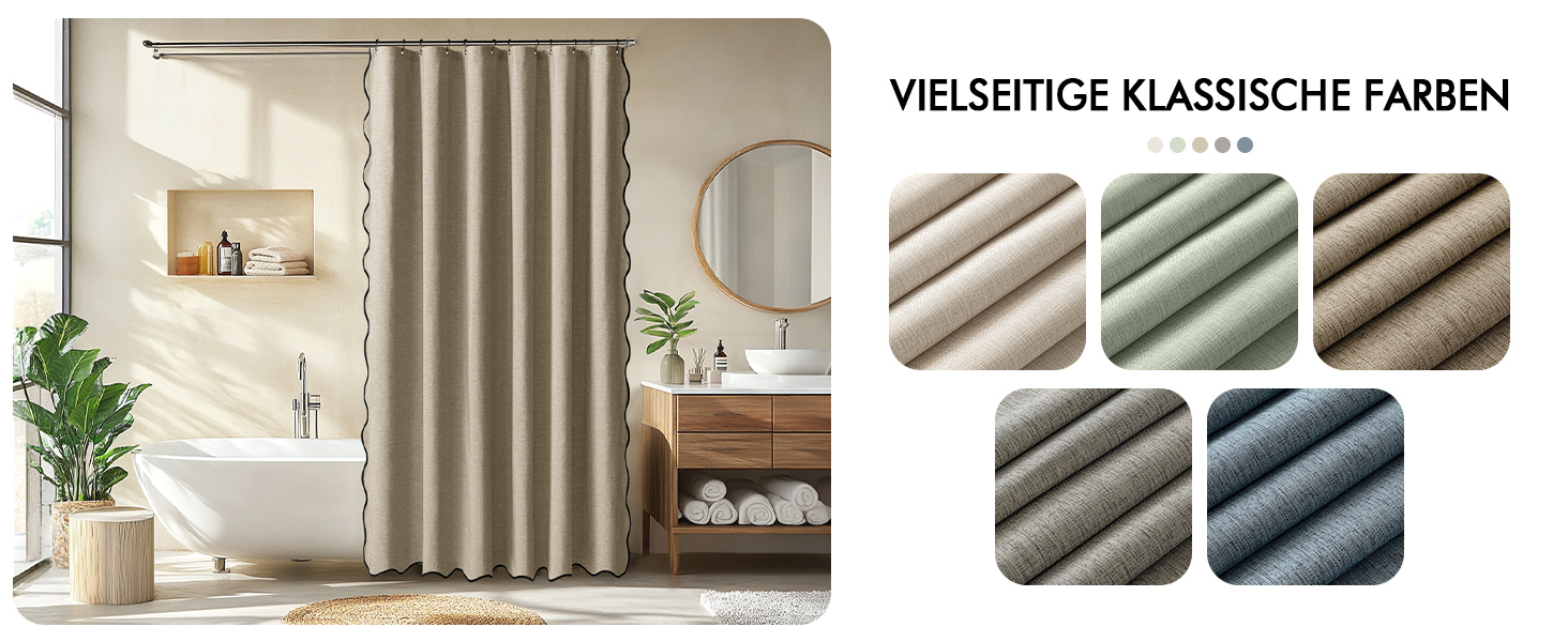 Шторка для душу MIULEE 120x200 см, льон, текстурована, з чорною окантовкою, готельний стиль, водонепроникна, антигрибкова, тканинна, з 8 кільцями, бежева