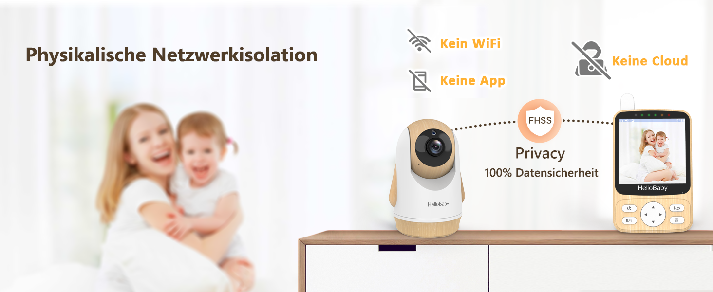 Радіоняня HelloBaby з камерою, 29 годин роботи, монітор для немовлят з поворотним механізмом, нічна зйомка, двосторонній зв'язок (HB6340)