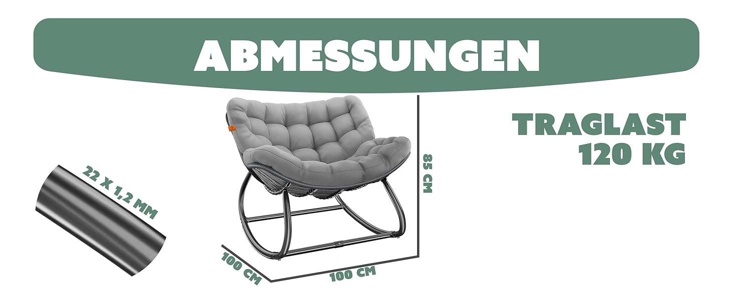 Крісло-гойдалка KESSER XXL для вулиці та дому, зелений, до 150 кг, з подушкою, ергономічне, для саду та балкону