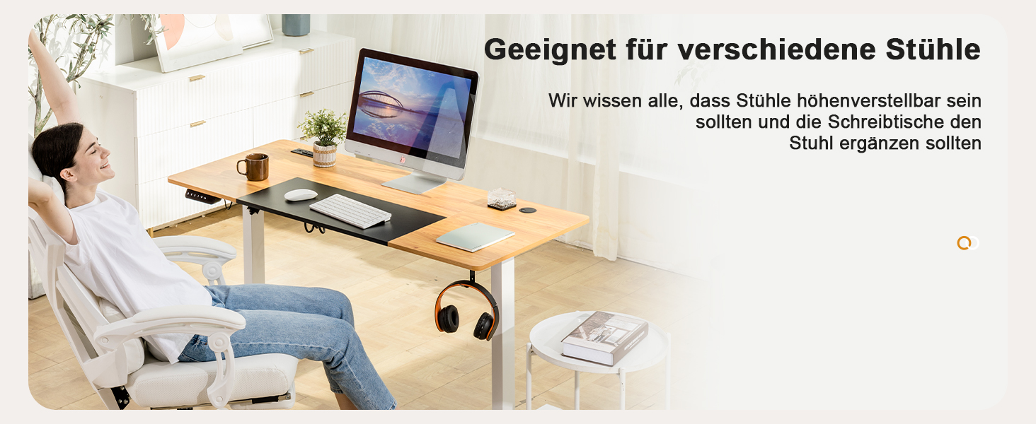 COMHOMA Стол письмовий регульований по висоті 160x70 см з USB-роз'ємом та гачками, Електричний стіл для комп'ютера, Стол для стоячи-сидячи, Піднятий стіл (Коричневий, 60*140 см)