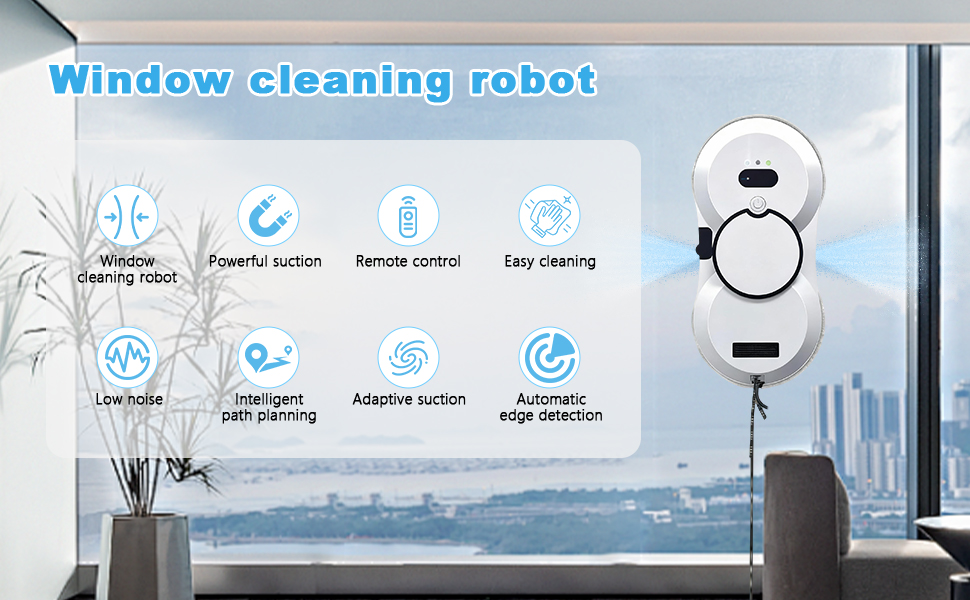 Робот для миття вікон з автоматичним струменем води, 5600 Па, для гладких поверхонь, з пультом дистанційного керування, з 10 мікрофібровими серветками