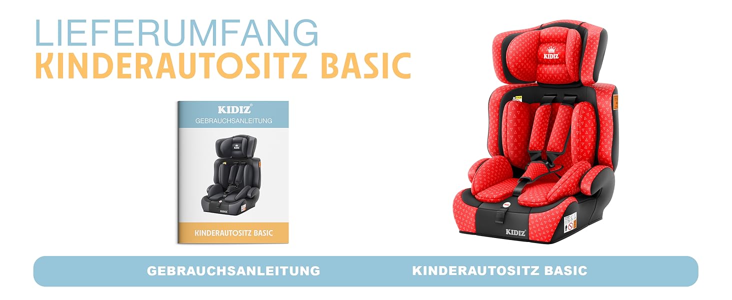 Автокрісло KIDIZ® Triangle Premium | 9-36 кг, 1-12 років, група 1/2/3 | Червоне | ЕCE R129/03