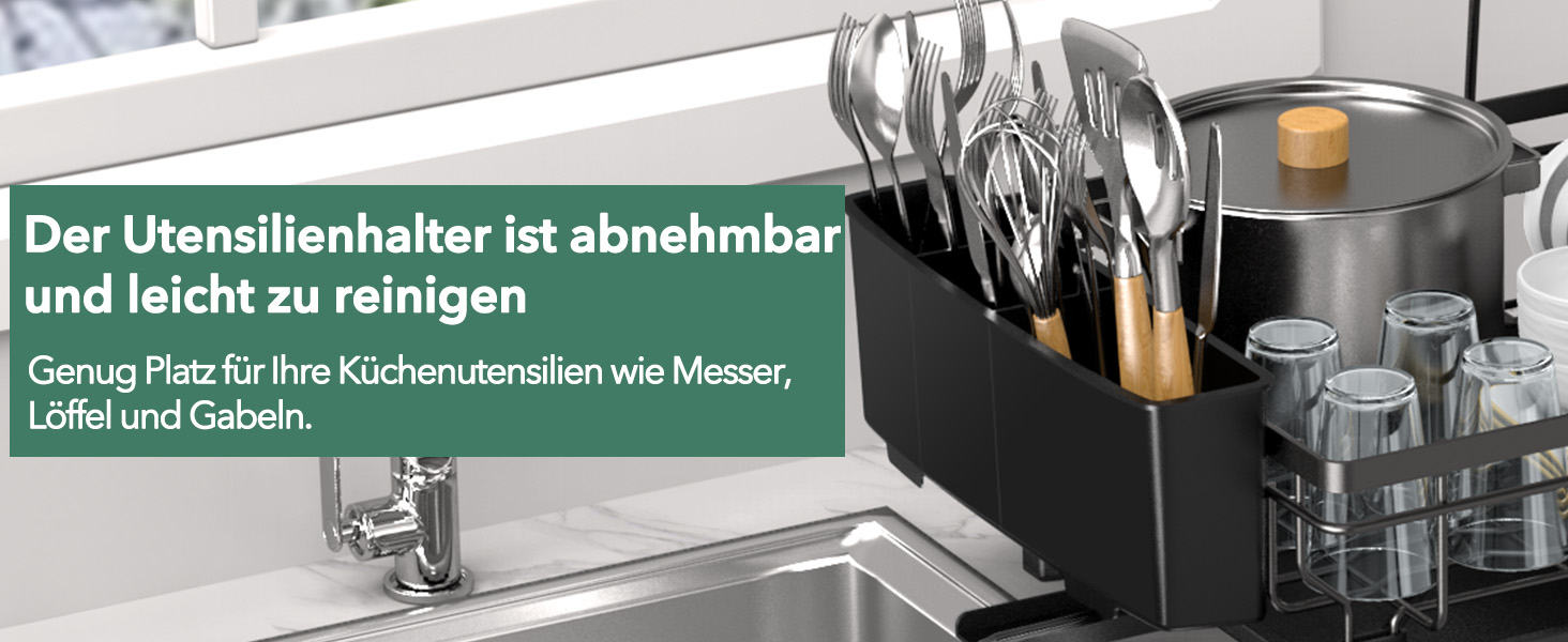 Сушарка для посуду ROTTOGOON розширювана, 2-ярусна, чорна: нержавіюча сталь, з висувним носиком та відділенням для столових приборів