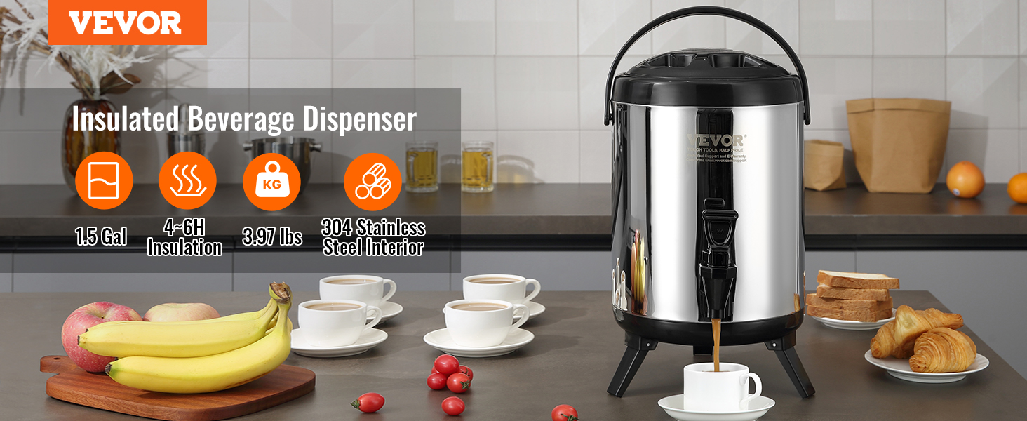 Диспенсер для напоїв VEVOR 17.2 л з нержавіючої сталі - гарячий та холодний, для кави, молока, соку, води