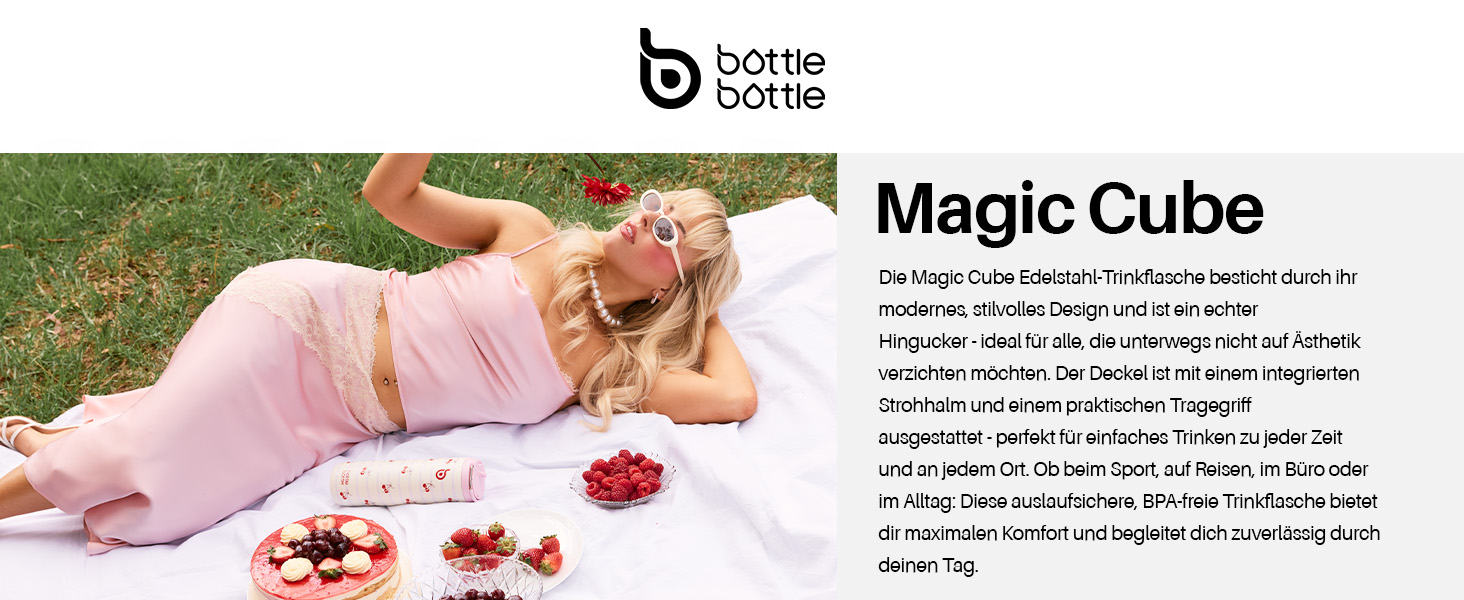 Термофляга зі сталею BOTTLE BOTTLE 750 мл з трубою, кришкою та ручкою — герметична, без BPA, двостінна пляшка для води для спорту, подорожей та фітнесу (дизайн: Корова)