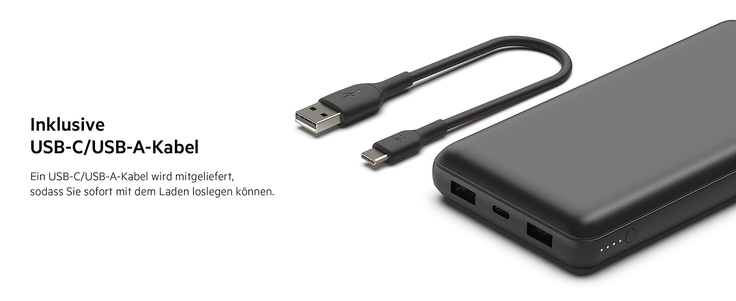 Портативний зарядний пристрій Belkin USB-C 20 000 мАг Power Bank з USB-C/USB-A для iPhone та інших пристроїв - чорний