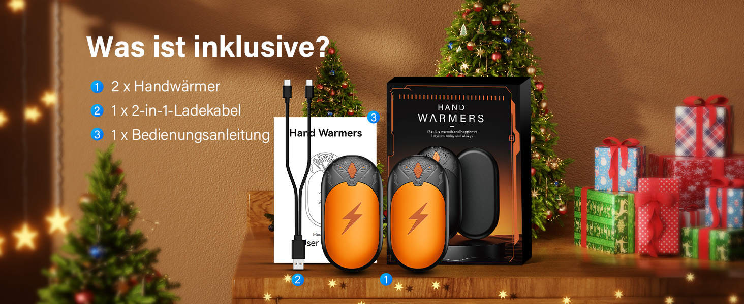 Електричні грілки для рук 2 шт. - легкі, перезаряджувані, з 3 режимами нагріву, до 24 годин роботи, USB, для активного відпочинку взимку (Оранжевий)