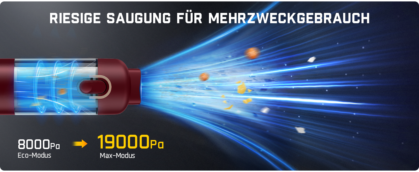 Акумуляторний автомобільний пилосос Fanttik Slim V8 APEX, портативний ручний міні-пилосос RobustClean™ 4-в-1, потужність всмоктування 19000 Па/45 AW, 2 режими роботи, для авто, офісу та клавіатур (Червоний)