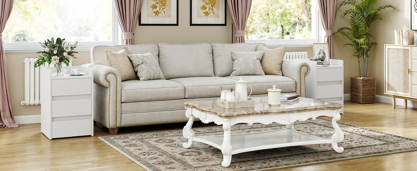 Приліжкові тумбочки YITAHOME 2 шт. з металевими ніжками та ручками, білий колір, 3 висувні ящики, 35 x 40 x 59 см