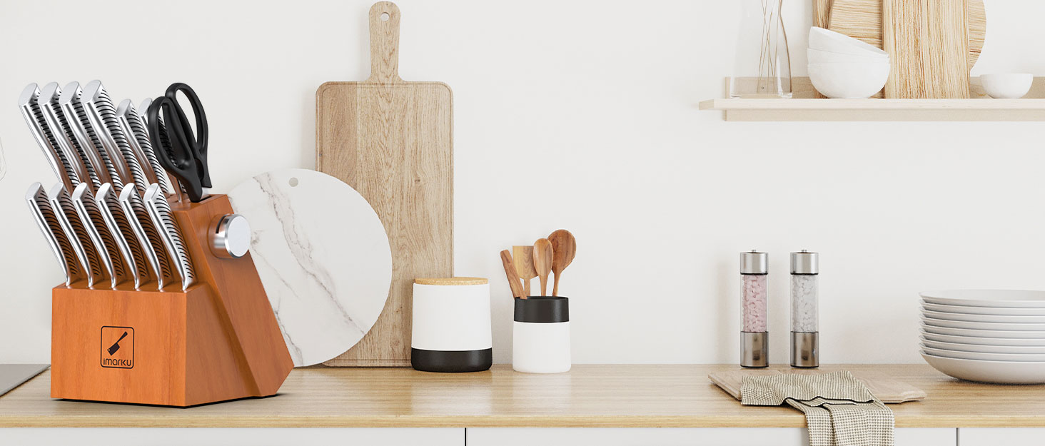 Набір кухонних ножів Imarku 14-ти частинний з бруском для заточування, японський кухонний набір преміум-якості, ідеальний подарунок