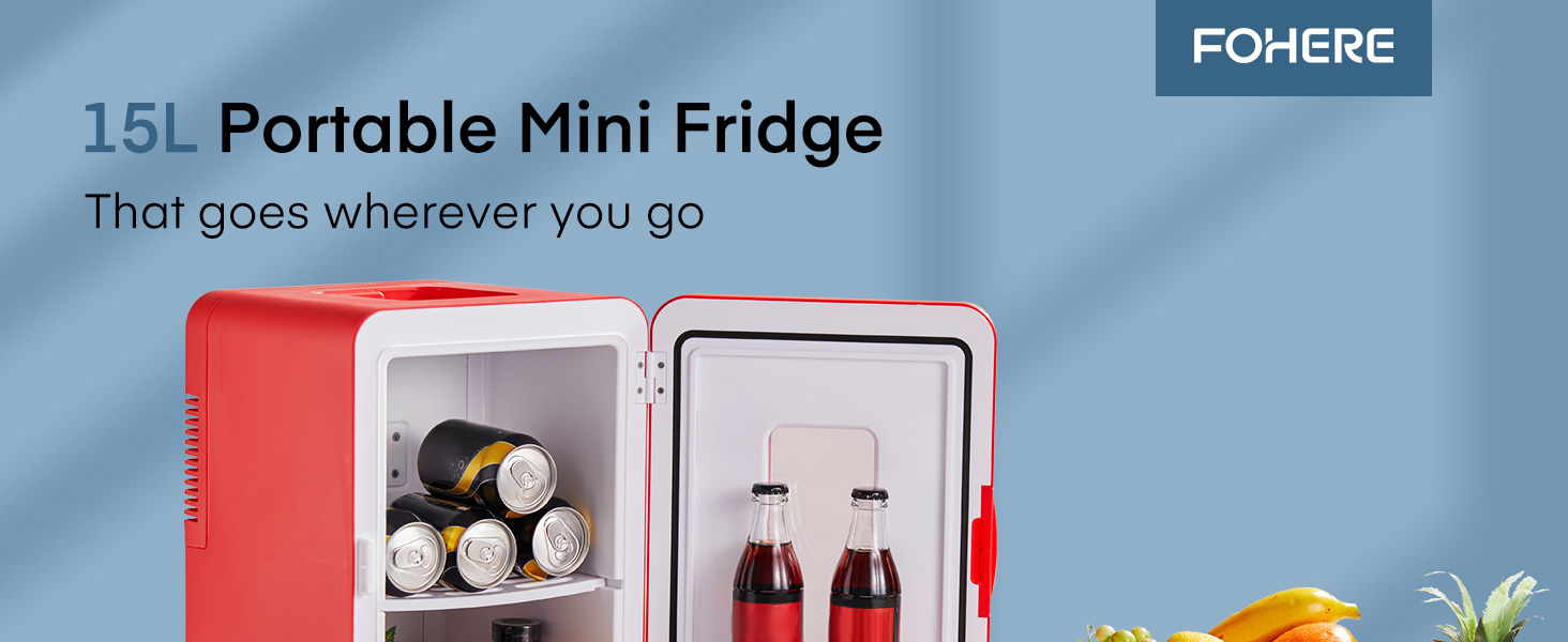 Mini холодильник FOHERE 15L з функцією охолодження та обігріву, для дому, офісу та авто, червоний