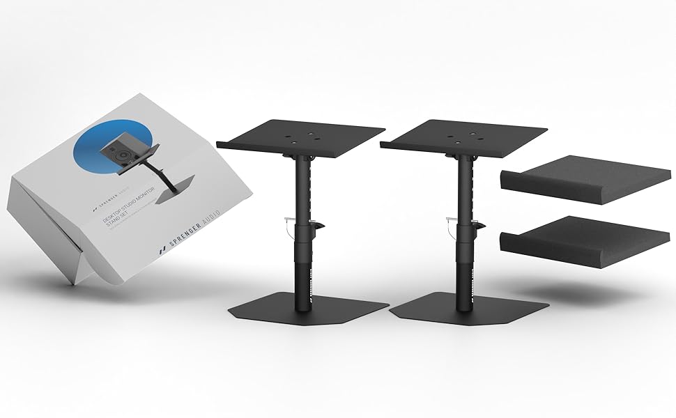 Стійкий підлоговий стенд Sprenger Audio для динаміків + звукопоглиначі, нахил ±20°, вантажопідйомність до 28 кг, для столу, студії, DJ-стілу