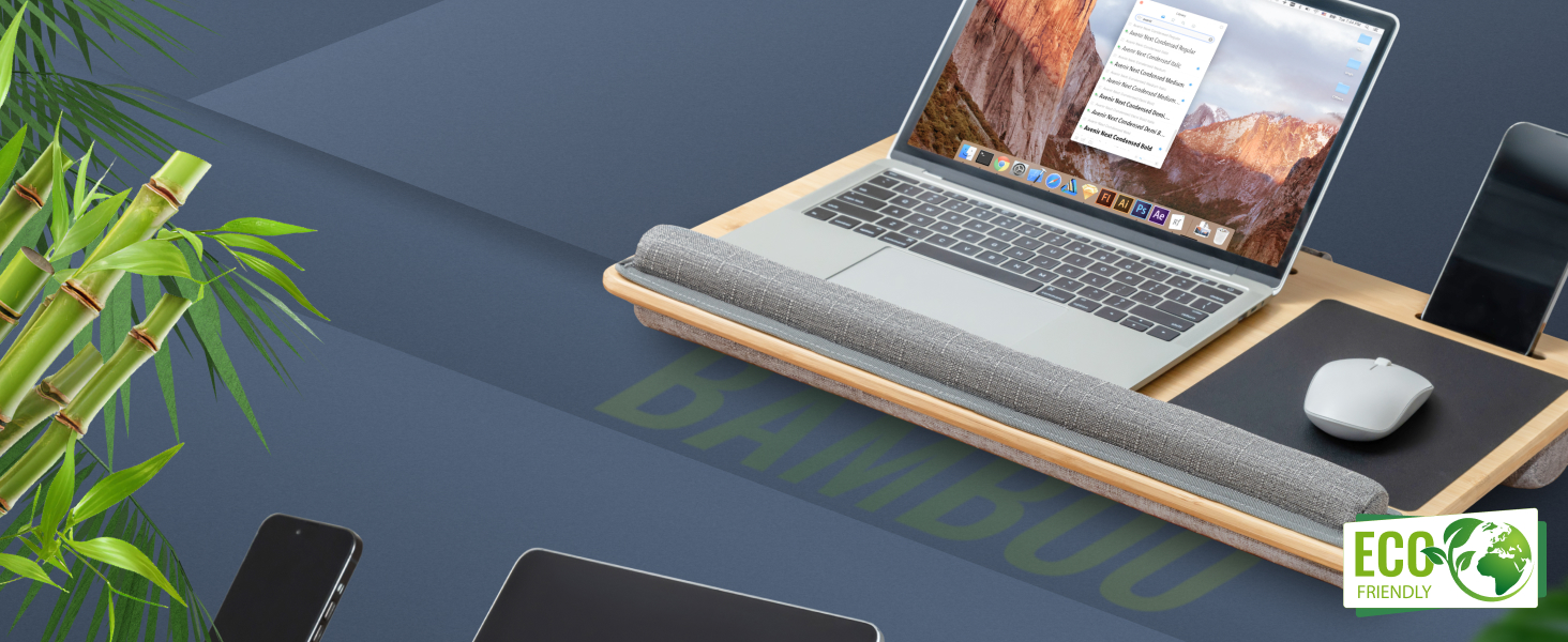 Підставка для ноутбука RICOO з подушкою XXL, бамбукова підставка для ноутбука з підкладкою для миші, Lapdesk для дивана/ліжка, LA0035 (Бежевий)