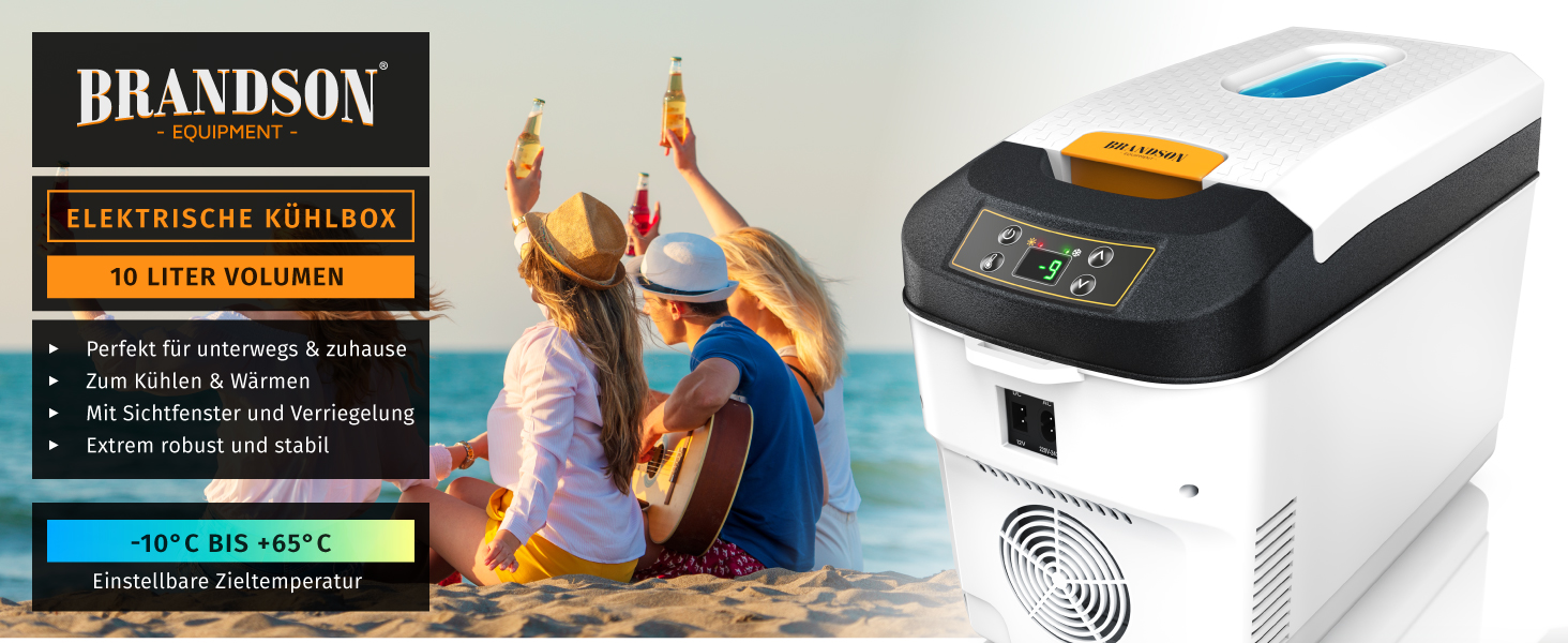 Автомобільний холодильник/термобокс електричний Brandson 10л (230V/12V), охолодження до +20°C, нагрів до 65°C, білий