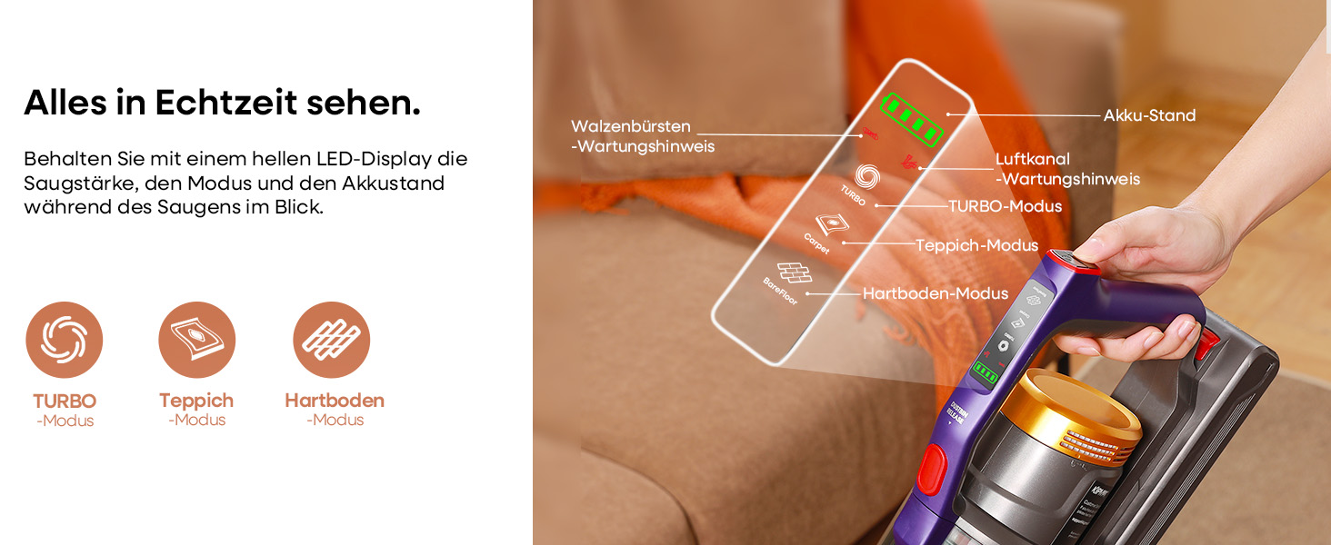 Акумуляторний пилосос KIPMAX 50000Pa, 550W, 70хв, 1.5л, з дисплеєм, анти-заплутальна щітка, 7-шаровий фільтр, 2 аромапластини, для килимів, шерсті тварин, твердих підлог, фіолетово-золотий