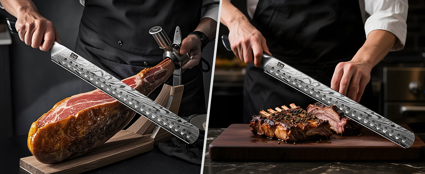 Японський кухонний ніж SHAN ZU з порошкової сталі, 30 см. Професійний ніж шеф-кухаря з високим вмістом вуглецю, ергономічна ручка з паккавуда. (Транжирний ніж)