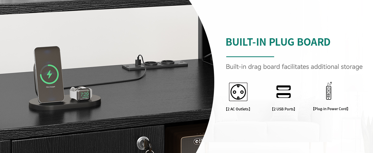 Підставка для принтера YITAHOME з розетками, роликова, з полицею та кишенями, з замком, для дому/офісу, чорна